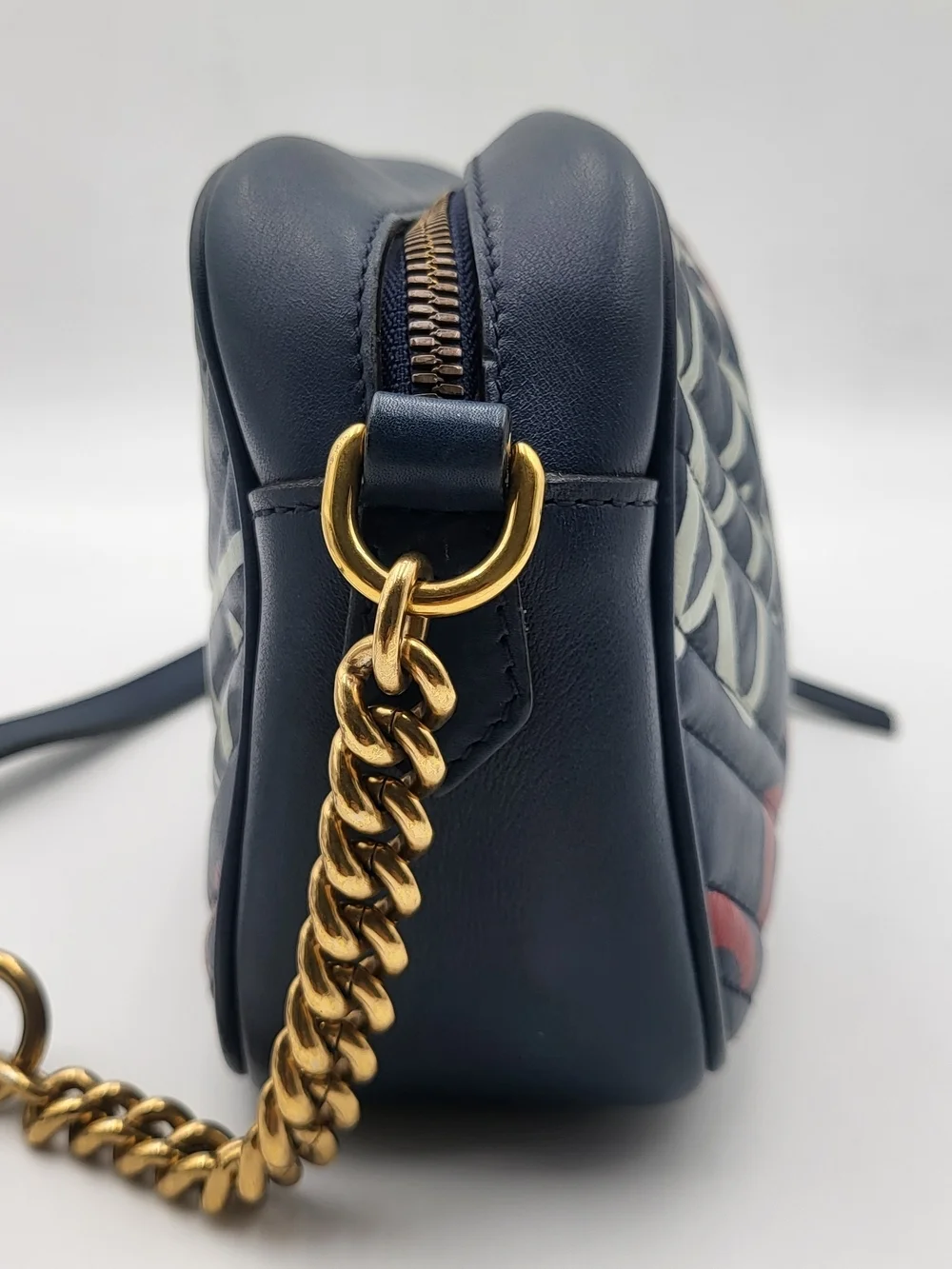 GUCCI Blue Ghost Print Quilted Leather Marmont Metalasse Bag, Authentic w/COA.